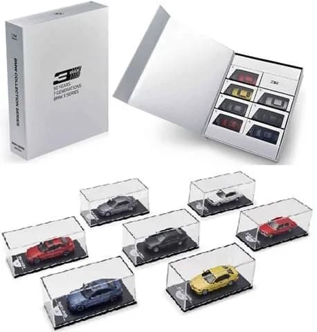 1/64 (Almost real) BMW SET 7X 3-SERIES COLLECTION 50 YEARS - 7 GENERATION - E21 1975 - E30 1982 - E36 1990 - E46 1997 - E90 2005 - F30 2011 - G20 2018