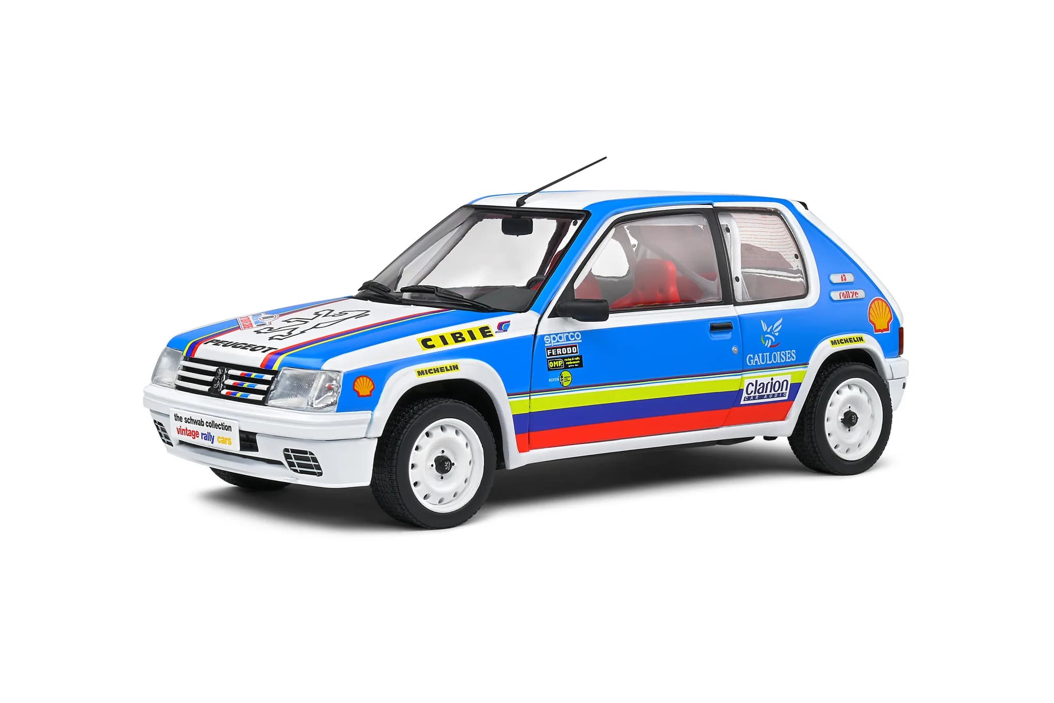 1/18 (Solido) PEUGEOT 205 RALLYE 1,9L – SCHWAB COLLECTION – 1990 (Mavi-Beyaz)