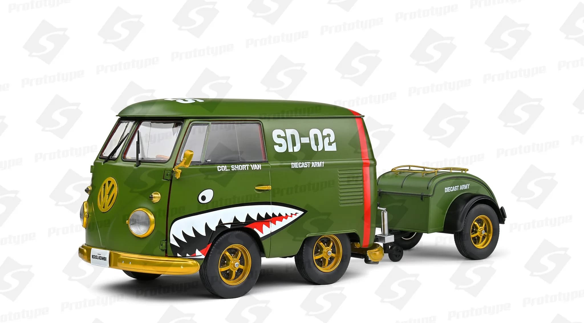 1/18 (Solido) VOLKSWAGEN KOOL KOMBI – ARMY FIGHTER –2023 (Askeri Zeytin Yeşili/Özel Grafik Kaplamalı)