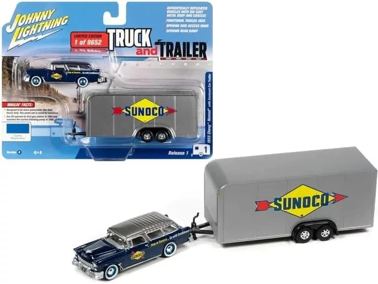 1/64 (Johnny lightning) 1955 Chevy Nomad With Enclosed Car Traller
